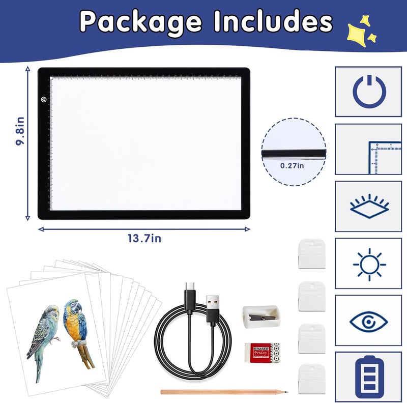 KEIWRLIGHT A4 Light Board for Tracing Pad - Plugged-in Power Thin Lightbox Adjustable Brightness Stepless Light Table, A4 Light Box for Diamond Painting Sketching Tattoo Accessories for Art Kid Adults - Image 5